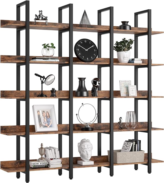 IRONCK Bookcase and Bookshelves Triple Wide 5 Tiers Large Open Shelves by IRONCK