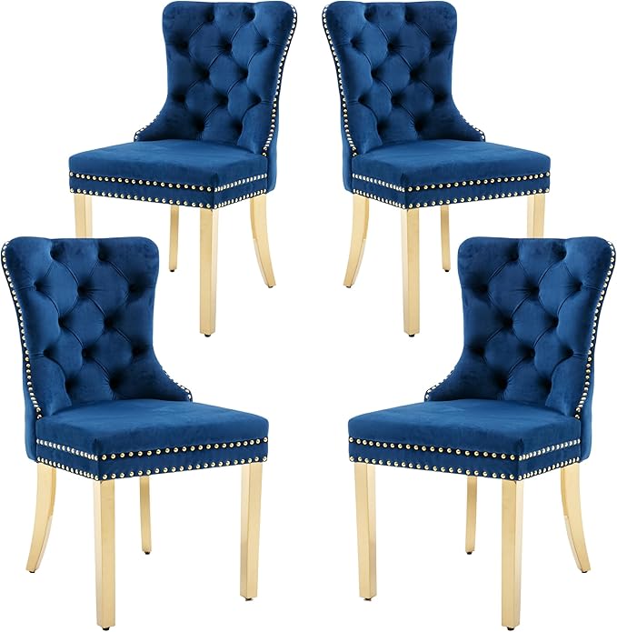 KCC Velvet Dining Chairs Set of 4, Upholstered High-end Tufted Dining Chair by KCC