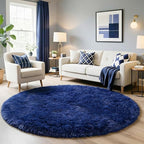 Navy Blue Round Rug 6Ft for Boys Bedroom, Large Fluffy Fuzzy Circle Area Rugs - Image 5
