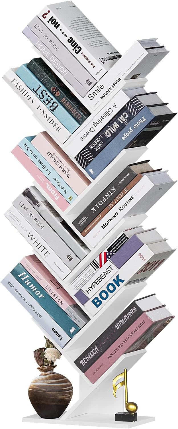 SHEEPAM 10 Tier Tree Book Shelf, Floor Standing Wood Bookshelf - Image 9
