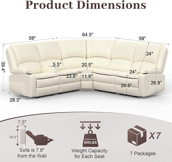 Yolsali Manual Reclining Sectional Sofa Set, 5 Seats Soft Leather Recliner - Image 2