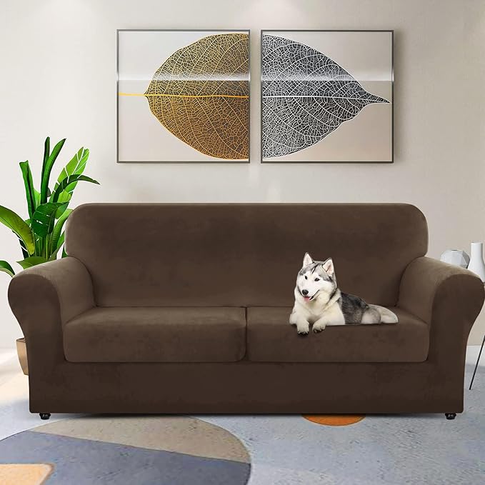 ZNSAYOTX Luxury Velvet Couch Cover 4 Piece Stretch Sofa Covers - Image 2