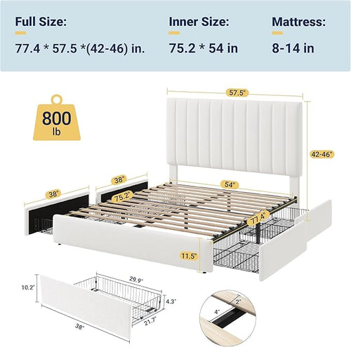 Allewie Full Size Storage Bed Frame, Vertical Channel Tufted Adjustable - Image 2