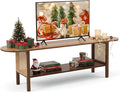Welnow Walnut Rattan TV Stand for 65" TV, Mid Century Modern Entertainment by LifeGetsBetterWithWelnow