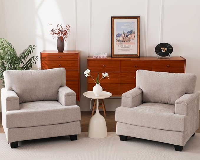 Oversized Living Room Chairs Set of 2, Comfy Accent Chair by Fryruwa