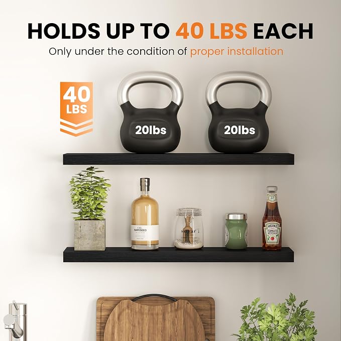 Fun Memories Floating Shelves for Wall, 36 Inch Long Set of 2 Rustic Wood Wall - Image 6