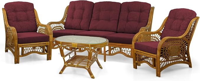 Malibu Lounge Set of 4: 2 Natural Rattan Wicker Chairs, Three-Seater Sofa - Image 2