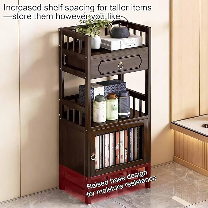 Bamboo Storage Cabinet with Drawer, Tea Set/Book/Decorative Items Storage Rack - Image 4