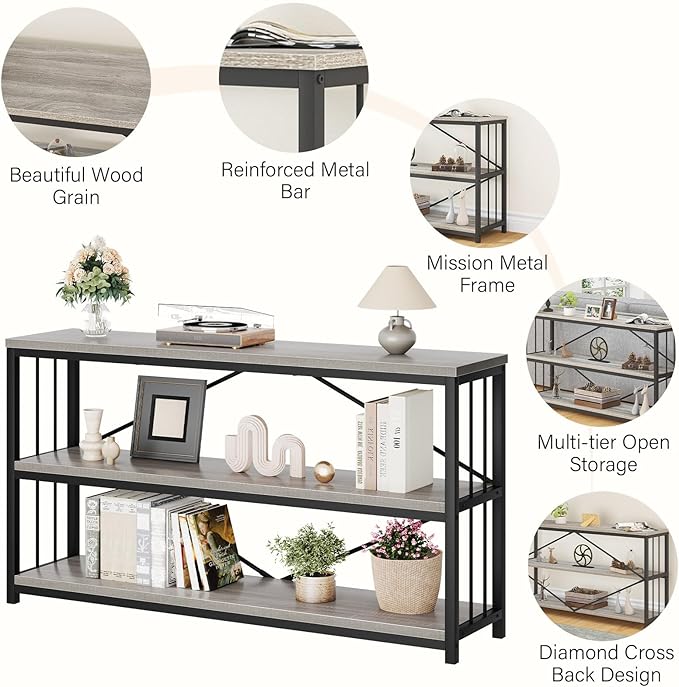 LVB Farmhouse Industrial Console Table, Wood Metal Foyer Entryway Sofa Tables - Image 5
