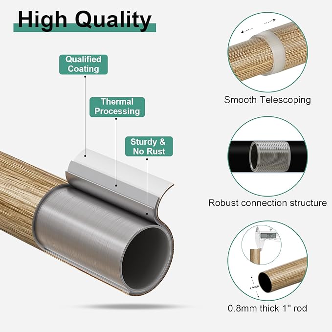 QDWIS Boho Wood Curtain Rods for Windows 28 to 48 inch, Rustic Decorative - Image 5