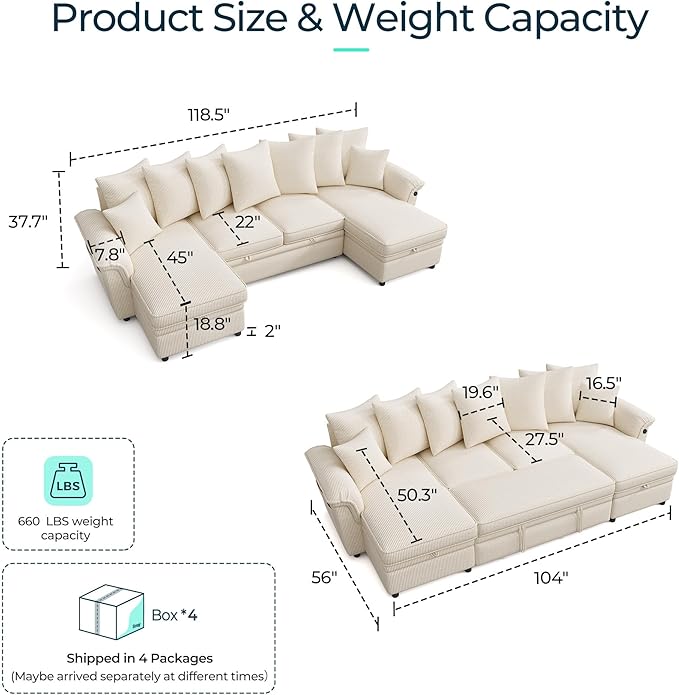 LINSY HOME Oversized Sectional Sleeper Sofa - Image 2