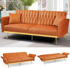 70” Velvet Futon Sofa Bed w/Adjustable Armrests & 2 Pillows, Convertible Futon by ACMEASE
