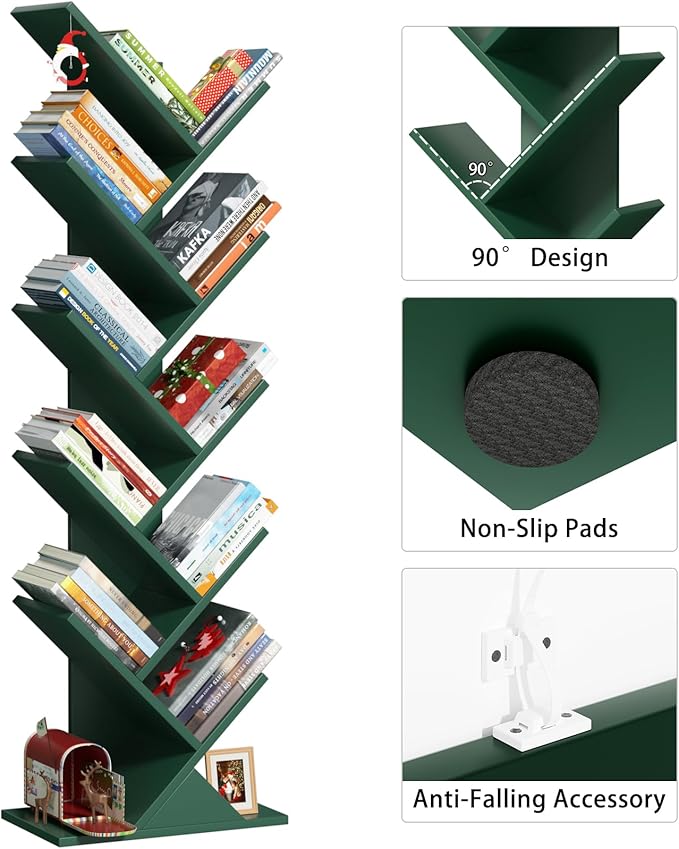 SHEEPAM 10 Tier Tree Book Shelf, Floor Standing Wood Bookshelf - Image 6