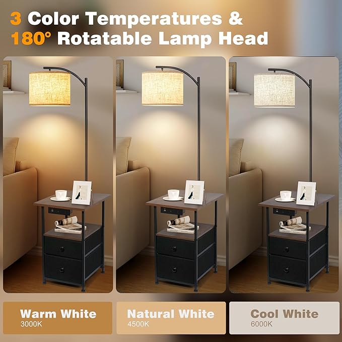 PESRAE Floor Lamp with Table & 2 Drawers, End Table with 3 Color Temperature - Image 4