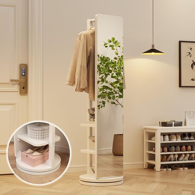 WoodsWhisper Full Length Mirror Coat Rack Solid Wood Floor Mirror 66"x12" Full - Image 2