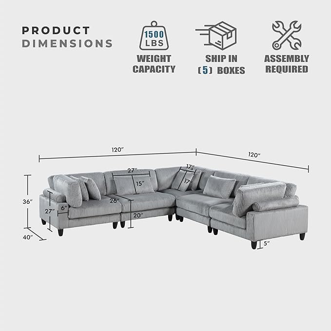 Lexicon 120 Inch Modular Sectional Sofa - Image 2