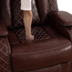 Power Recliner Chair with LED Lights, Leather Manual Recliner 1 Seat, Living - Image 4