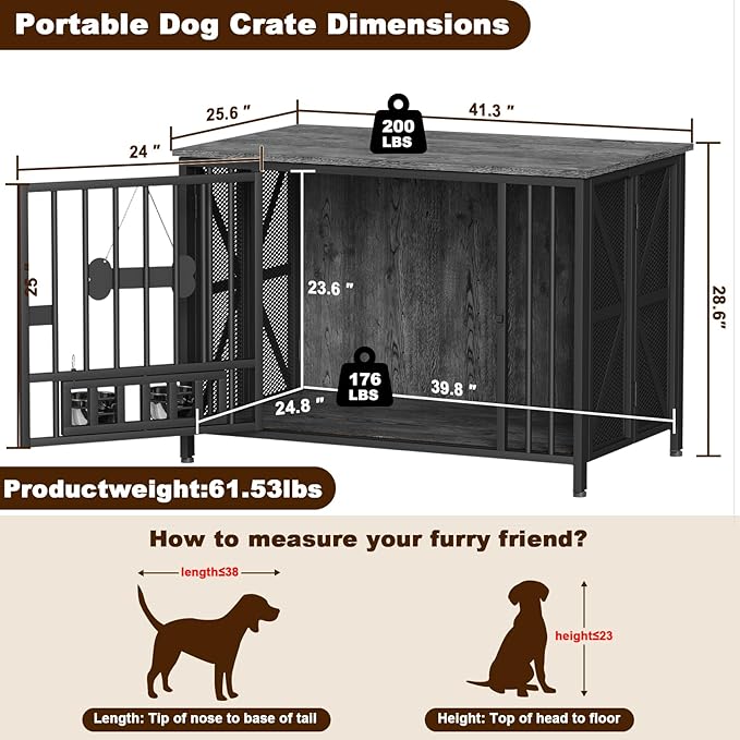 Easycom Foldable Large Dog Crate Furniture, 41.3" Assembly-Free Dog Crates - Image 3