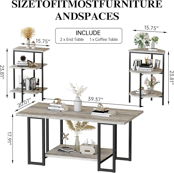 AWQM Faux Marble Table Set, Coffee Table & 2 Side Table, Faux Marble Tabletop - Image 2