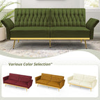 70” Velvet Futon Sofa Bed w/Adjustable Armrests & 2 Pillows, Convertible Futon - Image 7