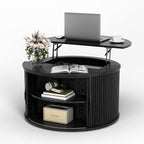 JOINICE 31.5" Black Round Lift Top Coffee Table, Modern Fluted Drum Center Table - Image 8