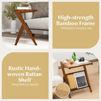 Giantex Rattan Side Table, Boho Nightstand - Image 6