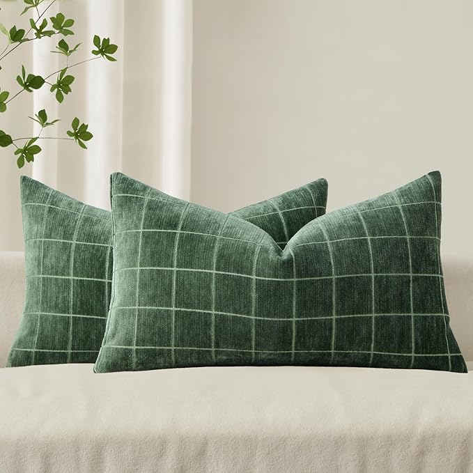 MIULEE Decorative Chenille Check Lumbar Throw Pillow Covers Vintage Plaid Couch by MIULEE