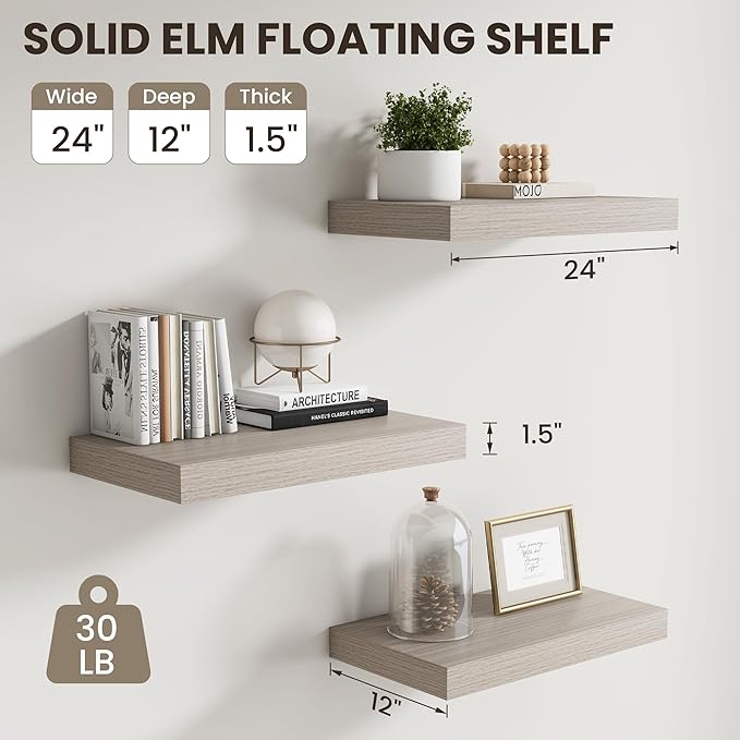 Dreamland Floating Shelves 24inch, 2 Pack Rustic Wooden Wall Shelves, Wall - Image 3
