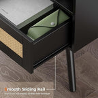 SUPERJARE Nightstand with Charging Station & Rattan-Like Decor Drawer, Rattan - Image 8