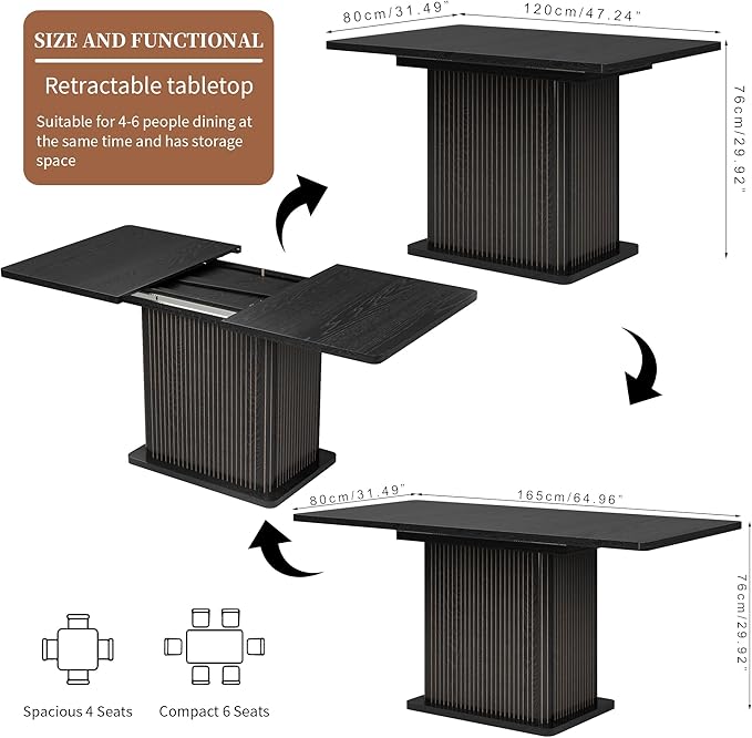 Extendable Black Kitchen Dining Table - Image 2