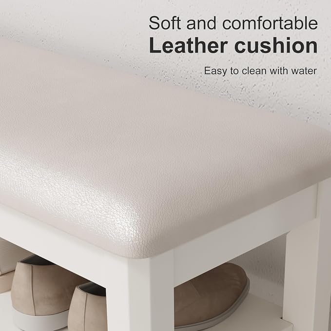 AQIMUELE Shoe Bench with Leather Cushion, 3 Tiers Shoe Storage Bench Height - Image 4