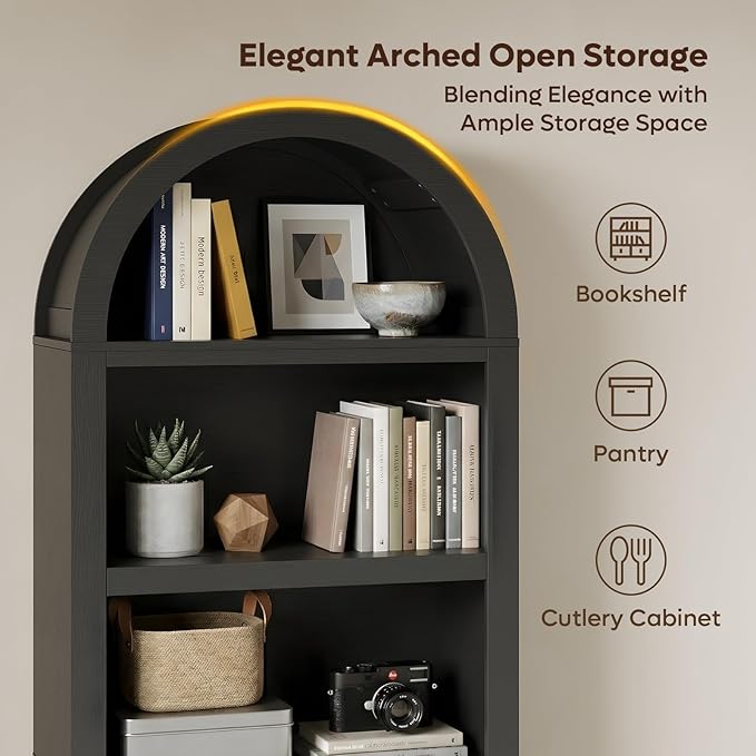 Bestier 76" Tall Arched Bookshelf, 5 Tier Arched Bookcase - Image 4