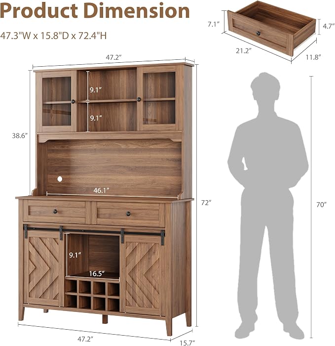 Garvee 72" Farmhosue Bar Cabinet - Image 2