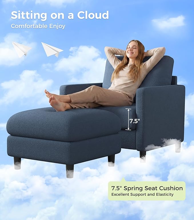 Welzona Sofa Accent Chair with Ottoman, Tool-Free Setup Living Room Accent - Image 5
