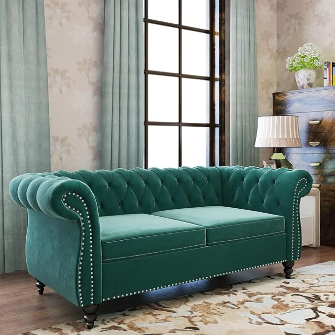 Mid-Century 2 Seater Sofa, Velvet Loveseat by YUCHIATHSoulFurniture