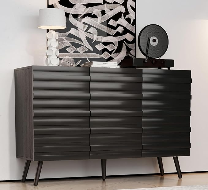 Fluted Storage Unit Cabinet, Modern Black Console Cabinets by Lovinouse