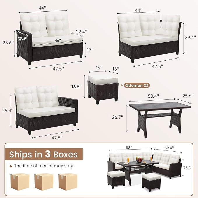 KROFEM 6-Piece Patio Furniture Set, Outdoor Sectional Sofa - Image 2