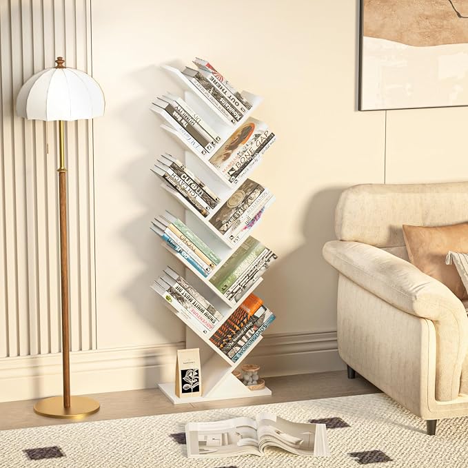 SHEEPAM 10 Tier Tree Book Shelf, Floor Standing Wood Bookshelf - Image 4