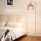 QIYIZM Pink Floor Lamp for Living Room, Glass Gold Dimmable Standing Lamp - Image 4