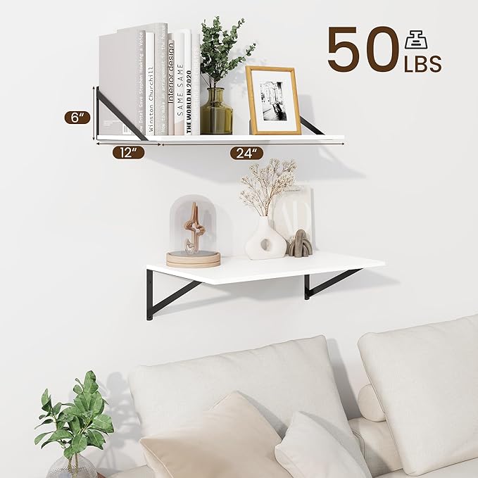 Fun Memories Floating Shelves for Wall, 12 Inch Deep Floating Shelves Set of 2 - Image 3