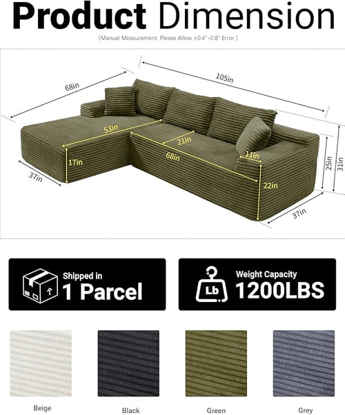 108" Cloud Sectional Couch, Modern Modular Sectional Sofa - Image 2
