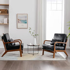 Mid Century Modern Accent Chairs Set of 2 Living Room- Comfy Wood Arm Chair - Image 5