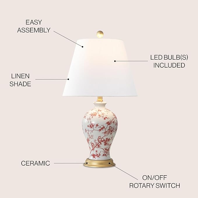JONATHAN Y 24" White/Red French Country Ceramic Floral Urn Table Lamp, - Image 3