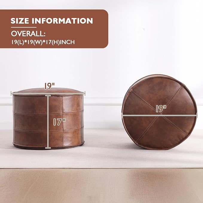Leather Ottoman, Handmade Stuffed Square Ottoman, Genuine Leather Pouf - Image 2