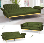 70” Velvet Futon Sofa Bed w/Adjustable Armrests & 2 Pillows, Convertible Futon - Image 5