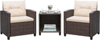 Greesum 3 Pieces Patio Furniture Sets Outdoor PE Rattan Wicker Chairs by BuynowfromGreesum