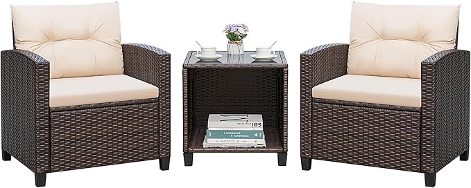 Greesum 3 Pieces Patio Furniture Sets Outdoor PE Rattan Wicker Chairs by BuynowfromGreesum