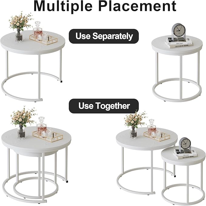Garden 4 you Nesting Coffee Table, 23.6" Round Coffee Table Set of 2, Wooden - Image 8