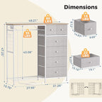 DUMOS Dresser for Bedroom with Hanging Rack, 6 Drawer Fabric Dresser with - Image 3