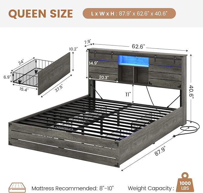 VIAGDO Wooden Bed Frame Queen Size - Image 2